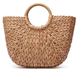 womens large straw bags beach tote bag hobo summer handwoven bags purse with pom poms (c-khaki)