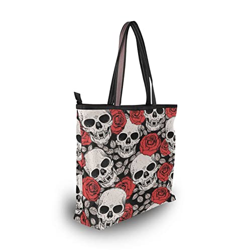 Halloween Skull Tote Purse with Pockets and Compartments,Skull Tote Bag Zippered