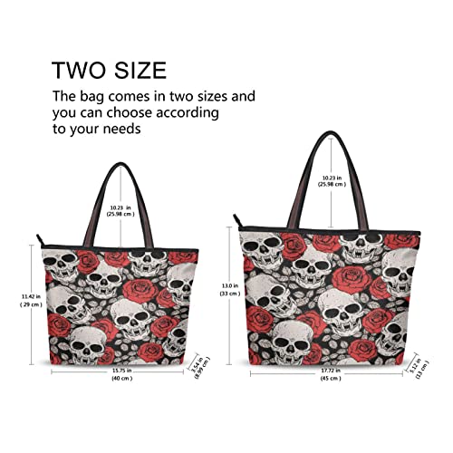 Halloween Skull Tote Purse with Pockets and Compartments,Skull Tote Bag Zippered