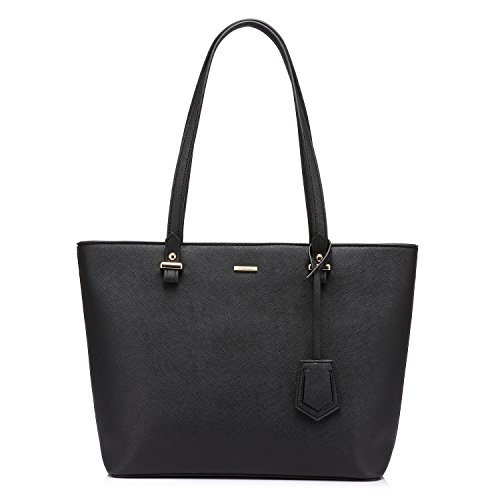 LOVEVOOK Women Leather Handbags Purses Designer Tote Shoulder Bag Top Handle Bag for Daily Work Travel Black