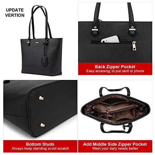 LOVEVOOK Women Leather Handbags Purses Designer Tote Shoulder Bag Top Handle Bag for Daily Work Travel Black
