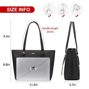 LOVEVOOK Women Leather Handbags Purses Designer Tote Shoulder Bag Top Handle Bag for Daily Work Travel Black