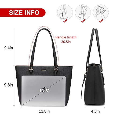 LOVEVOOK Women Leather Handbags Purses Designer Tote Shoulder Bag Top Handle Bag for Daily Work Travel Black