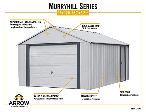 Arrow Shed 12' x 17' Murryhill Garage Galvanized Steel Extra Tall Walls Prefabricated Shed Storage Building, 12' x 17', Flute Gray