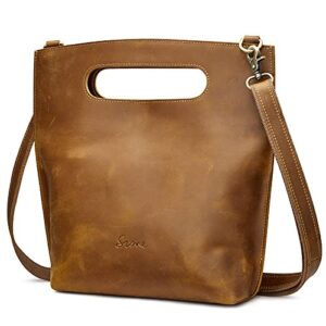 s-zone women vintage genuine leather crossbody bag distressed foldable clutch top handle handbag purse