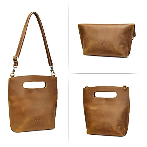 S-ZONE Women Vintage Genuine Leather Crossbody Bag Distressed Foldable Clutch Top Handle Handbag Purse