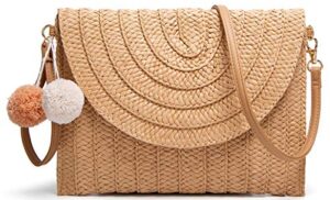 straw clutch for women, womens summer straw clutch bohemian beach hand wrist clutch(akhaki)