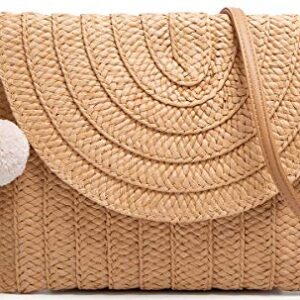 Straw Clutch For Women, Womens Summer Straw Clutch Bohemian Beach Hand Wrist Clutch(AKhaki)