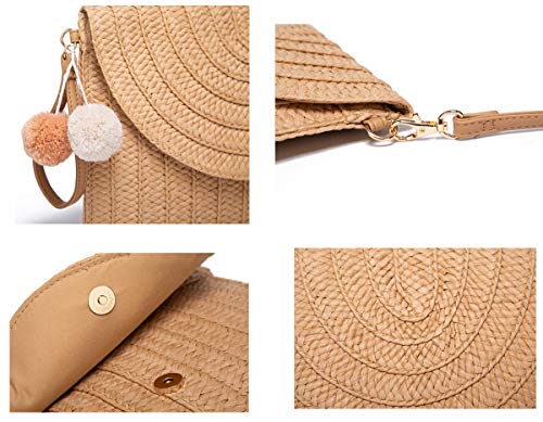 Straw Clutch For Women, Womens Summer Straw Clutch Bohemian Beach Hand Wrist Clutch(AKhaki)