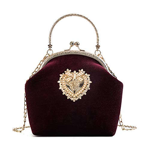 KRUIHAN Womens Handbag Retro Evening Bag Gorgeous Heart Design Bridal Wedding Party Purse Wine Red