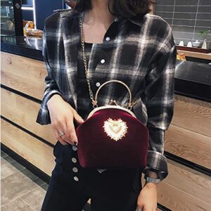 KRUIHAN Womens Handbag Retro Evening Bag Gorgeous Heart Design Bridal Wedding Party Purse Wine Red