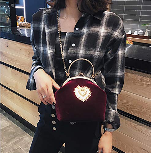 KRUIHAN Womens Handbag Retro Evening Bag Gorgeous Heart Design Bridal Wedding Party Purse Wine Red