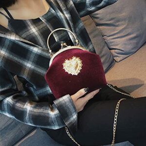 KRUIHAN Womens Handbag Retro Evening Bag Gorgeous Heart Design Bridal Wedding Party Purse Wine Red