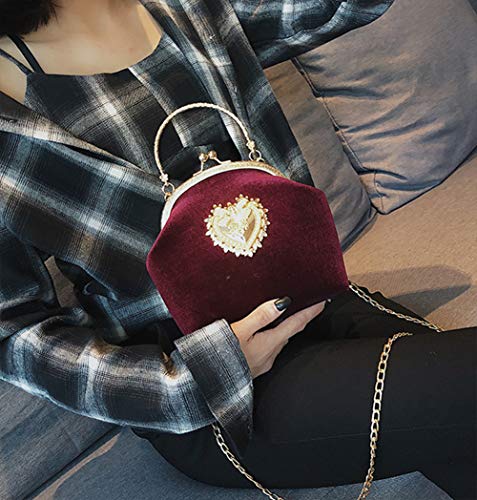 KRUIHAN Womens Handbag Retro Evening Bag Gorgeous Heart Design Bridal Wedding Party Purse Wine Red