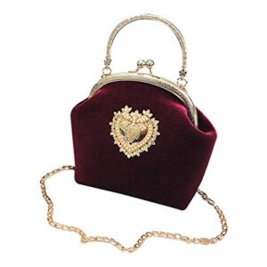 KRUIHAN Womens Handbag Retro Evening Bag Gorgeous Heart Design Bridal Wedding Party Purse Wine Red