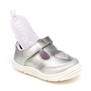 stride rite baby girls mariella first walker shoe, silver, 3 infant