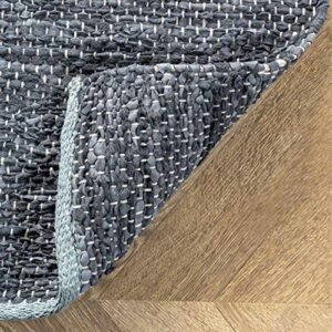 nuLOOM Farren Hand Woven Diamond Leather Runner Rug, 2' x 6', Grey