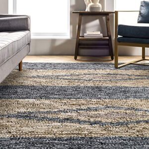 nuLOOM Farren Hand Woven Diamond Leather Runner Rug, 2' x 6', Grey