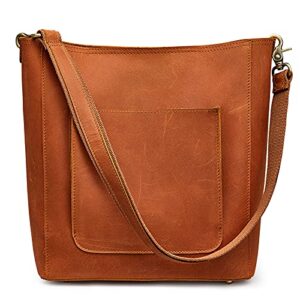 S-ZONE Women Vintage Genuine Leather Bucket Tote Bag Hobo Handbag Distressed Shoulder Purse