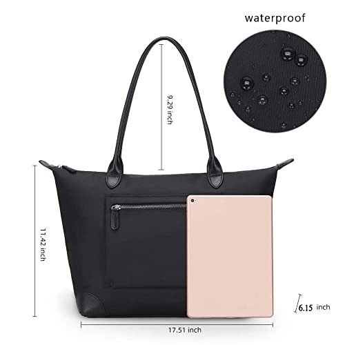 DORIS&JACKY Tote Bag for Women Large Nylon Purses and Handbags with Leather Handles Womens Ladies Waterproof Zipper Travel Work Shoulder Purse (Black)