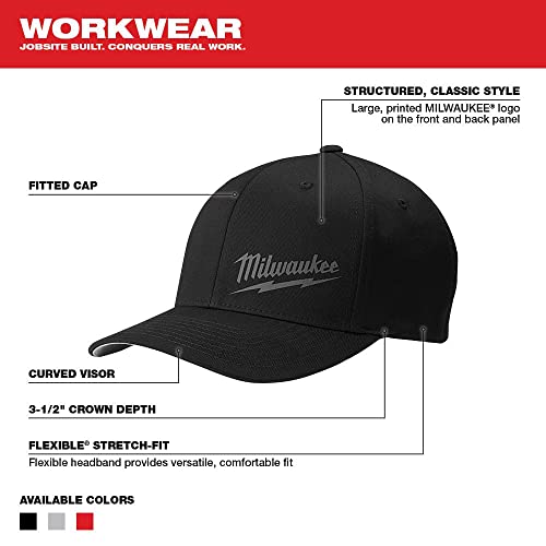 Milwaukee 504BLxl Fitted Hat 63% Polyester 34% Cotton 3% Spandex Black