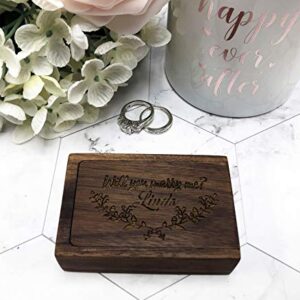 Wood Ring Box Engagement Proposal Wedding Ring Bearer Box Jewelry Storage Ring Holder (Slide Walnut Engrave)