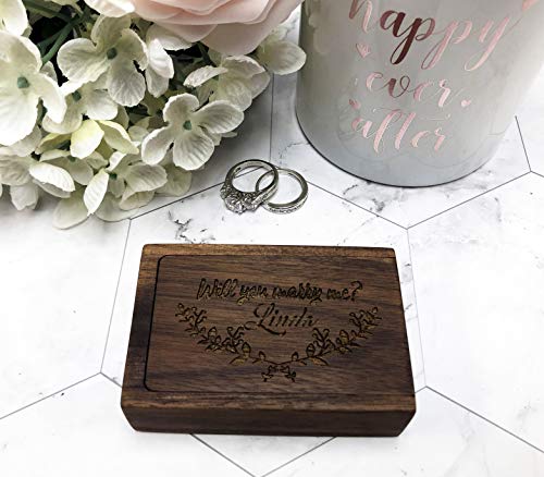 Wood Ring Box Engagement Proposal Wedding Ring Bearer Box Jewelry Storage Ring Holder (Slide Walnut Engrave)