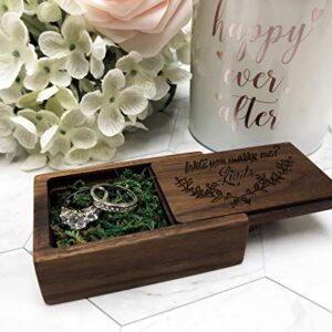 Wood Ring Box Engagement Proposal Wedding Ring Bearer Box Jewelry Storage Ring Holder (Slide Walnut Engrave)