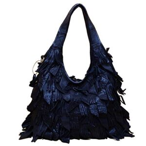 rainbosee women black stitching tassels shoulder bag cowhide leather handbag and purse satchels hobo crossbody bag