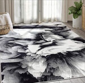 abani rugs modern 5’3″x7’6″ black & white floral swirl area rug – contemporary geometric 3d rug, arto collection