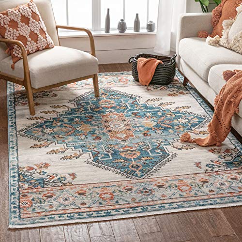 Well Woven Indira Manor Vintage Bohemian Medallion Oriental Blue 8x10 (7'10" X 9'10") Area Rug