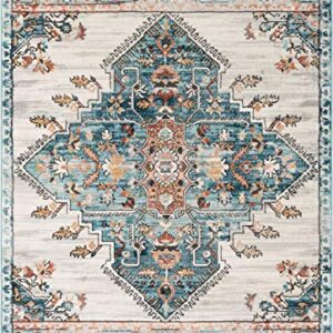 Well Woven Indira Manor Vintage Bohemian Medallion Oriental Blue 8x10 (7'10" X 9'10") Area Rug