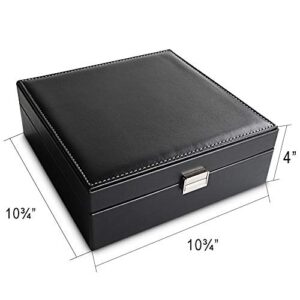 Frebeauty Earring Organizer Classic Jewelry Box 50 Slots Double Layer Jewelry Storage Case with 6 Necklace Hook and Bracelet Pocket (Black)