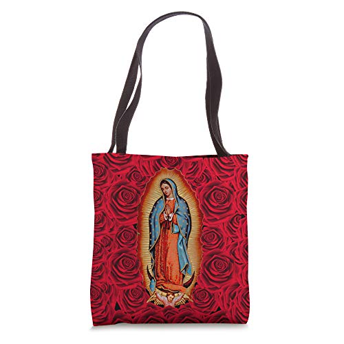 Our Lady Virgen De Guadalupe Virgin Mary Rose Floral Tote Bag