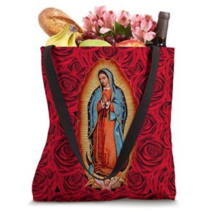 Our Lady Virgen De Guadalupe Virgin Mary Rose Floral Tote Bag