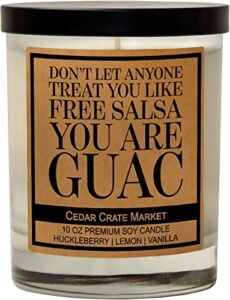best friend candle gift for women – don’t let anyone treat you like free salsa – funny candles gift for women or men, funny birthday gifts, friendship gifts for women, thank you present, bestie gifts