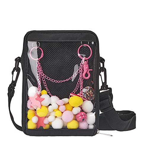 Ita Bag Small Clear Crossbody Bag Mini DIY Transparent Shoulder Messenger Bag Purse Grils Anime Satchels For Lolita Comic Cosplay Itabags For Women, Black