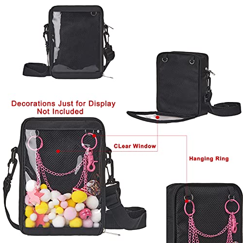 Ita Bag Small Clear Crossbody Bag Mini DIY Transparent Shoulder Messenger Bag Purse Grils Anime Satchels For Lolita Comic Cosplay Itabags For Women, Black