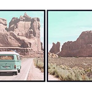 Desert Cactus Travel Photo Set - 8x10 Volkswagen Van Picture Posters - Gift for American West Photography Fans - Unframed Wall Art Prints