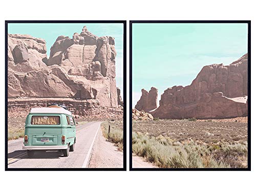 Desert Cactus Travel Photo Set - 8x10 Volkswagen Van Picture Posters - Gift for American West Photography Fans - Unframed Wall Art Prints