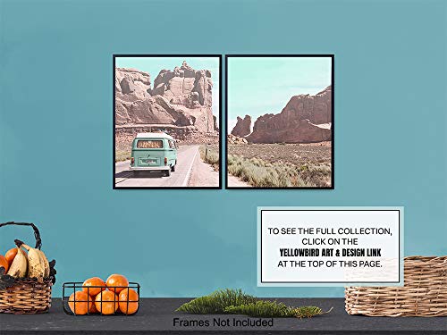 Desert Cactus Travel Photo Set - 8x10 Volkswagen Van Picture Posters - Gift for American West Photography Fans - Unframed Wall Art Prints