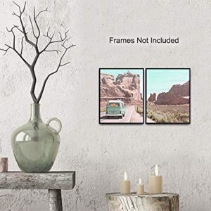 Desert Cactus Travel Photo Set - 8x10 Volkswagen Van Picture Posters - Gift for American West Photography Fans - Unframed Wall Art Prints