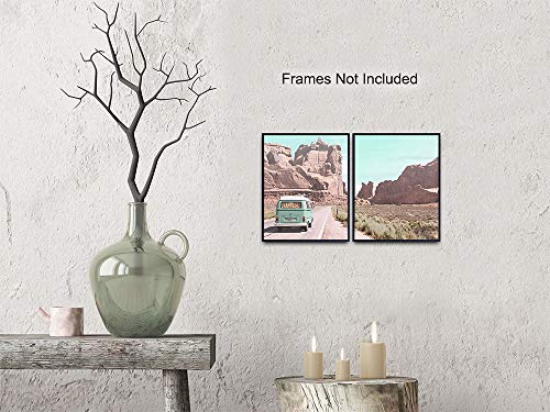 Desert Cactus Travel Photo Set - 8x10 Volkswagen Van Picture Posters - Gift for American West Photography Fans - Unframed Wall Art Prints