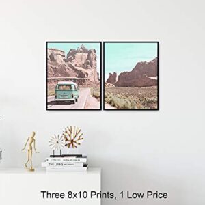 Desert Cactus Travel Photo Set - 8x10 Volkswagen Van Picture Posters - Gift for American West Photography Fans - Unframed Wall Art Prints