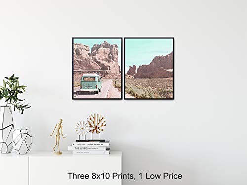 Desert Cactus Travel Photo Set - 8x10 Volkswagen Van Picture Posters - Gift for American West Photography Fans - Unframed Wall Art Prints