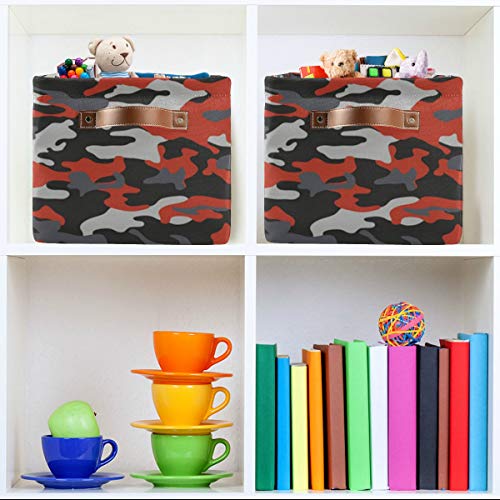 Baofu Large Storage Basket Square Foldable Canvas Laundry Baskets Bin Waterproof Inner Layer with Sturdy Handles for Kids Toy Nursery Blanket Clothes Decorative- Camo Pattern