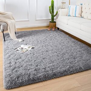 quenlife soft bedroom rug, plush shaggy carpet rug for living room, fluffy area rug for kids grils room nursery home decor fuzzy rugs with anti-slip bottom, 4 x 6ft, grey