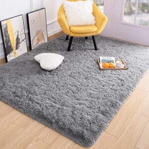 Quenlife Soft Bedroom Rug, Plush Shaggy Carpet Rug for Living Room, Fluffy Area Rug for Kids Grils Room Nursery Home Decor Fuzzy Rugs with Anti-Slip Bottom, 4 x 6ft, Grey