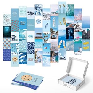 haus and hues blue photo collage kit for wall aesthetic décor beach aesthetic posters & aesthetic pictures for wall collage | aesthetic blue wall collage kits college room decor (set of 50)