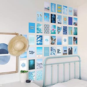 HAUS AND HUES Blue Photo Collage Kit for Wall Aesthetic Décor Beach Aesthetic Posters & Aesthetic Pictures for Wall Collage | Aesthetic Blue Wall Collage Kits College Room Decor (Set of 50)